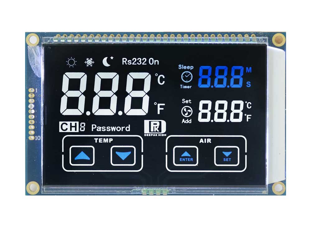 VA Segment Negative Display Blue color Silk printing Black Background and White Letters COB LCD Module for Air Conditioner.jpg