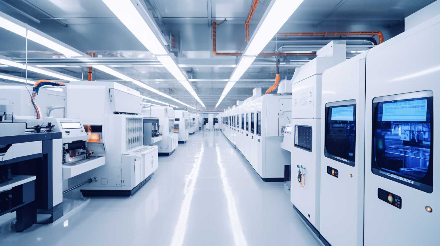 a lcd manufacturing and a row of machines