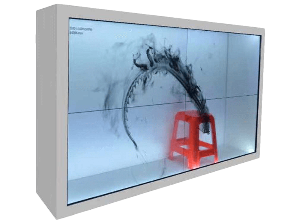 2×2 splicing transparent lcd video wall – seamless see through display for retail & exhibitions