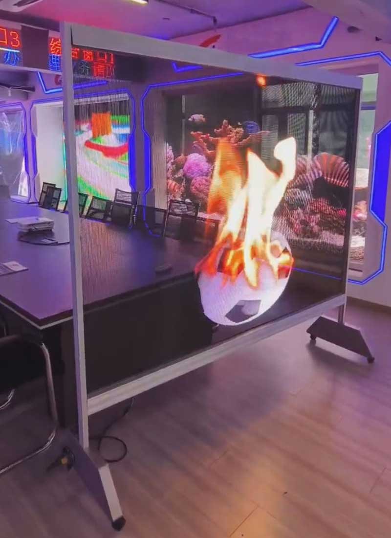 led holographic invisible screen with 3d fire effect