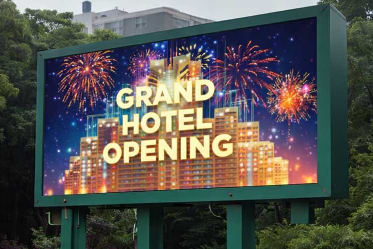 vibrant outdoor led display for grand hotel opening – event advertisement