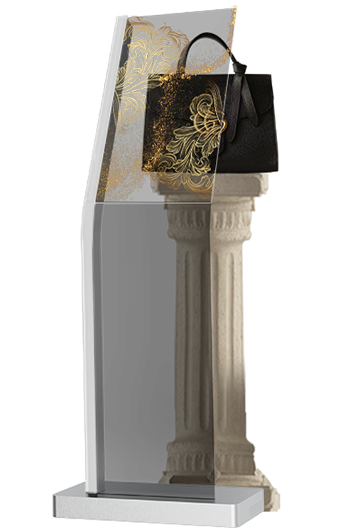 30-inch landscape transparent OLED kiosk angled view