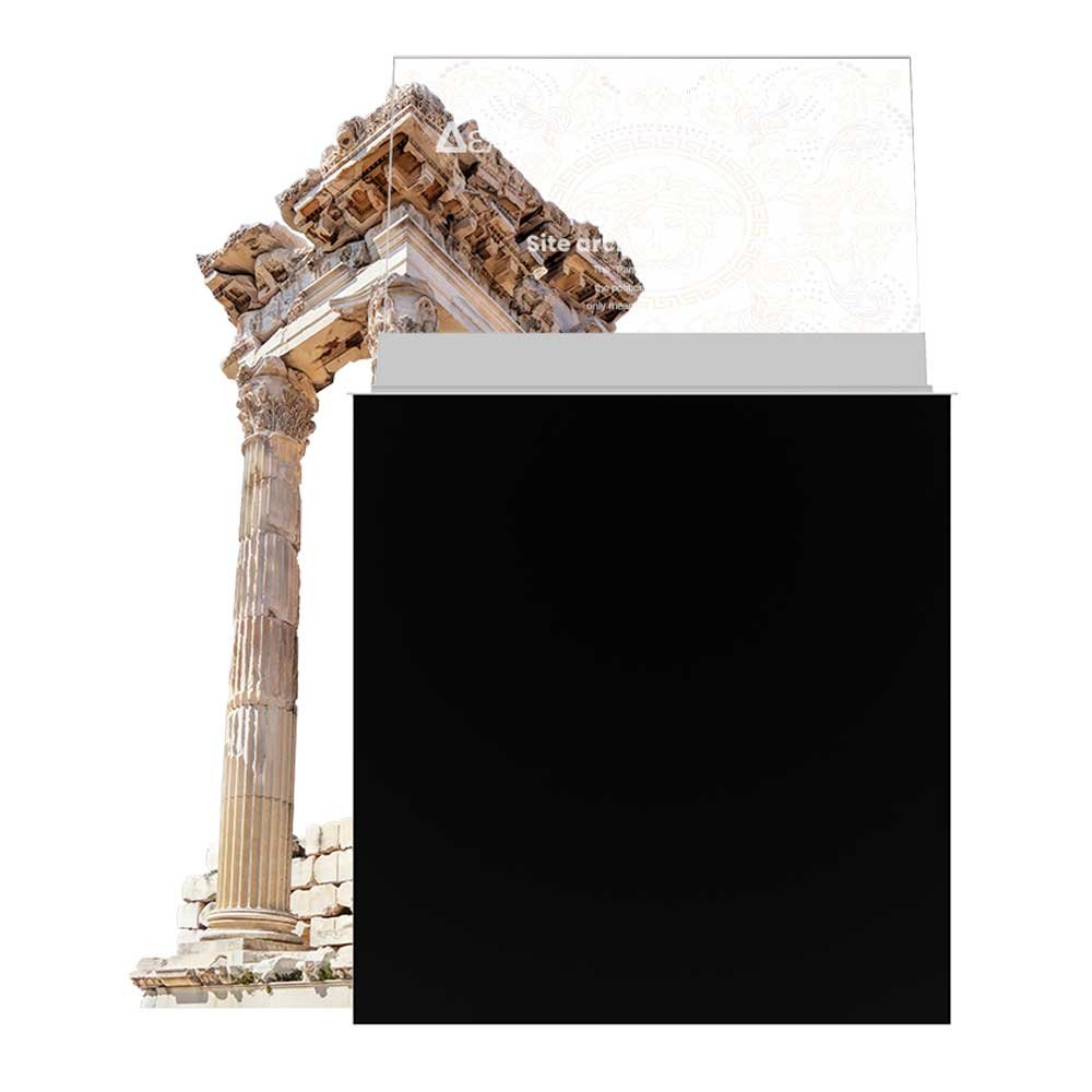 30-inch motorized lift-up transparent OLED display front working view with background object