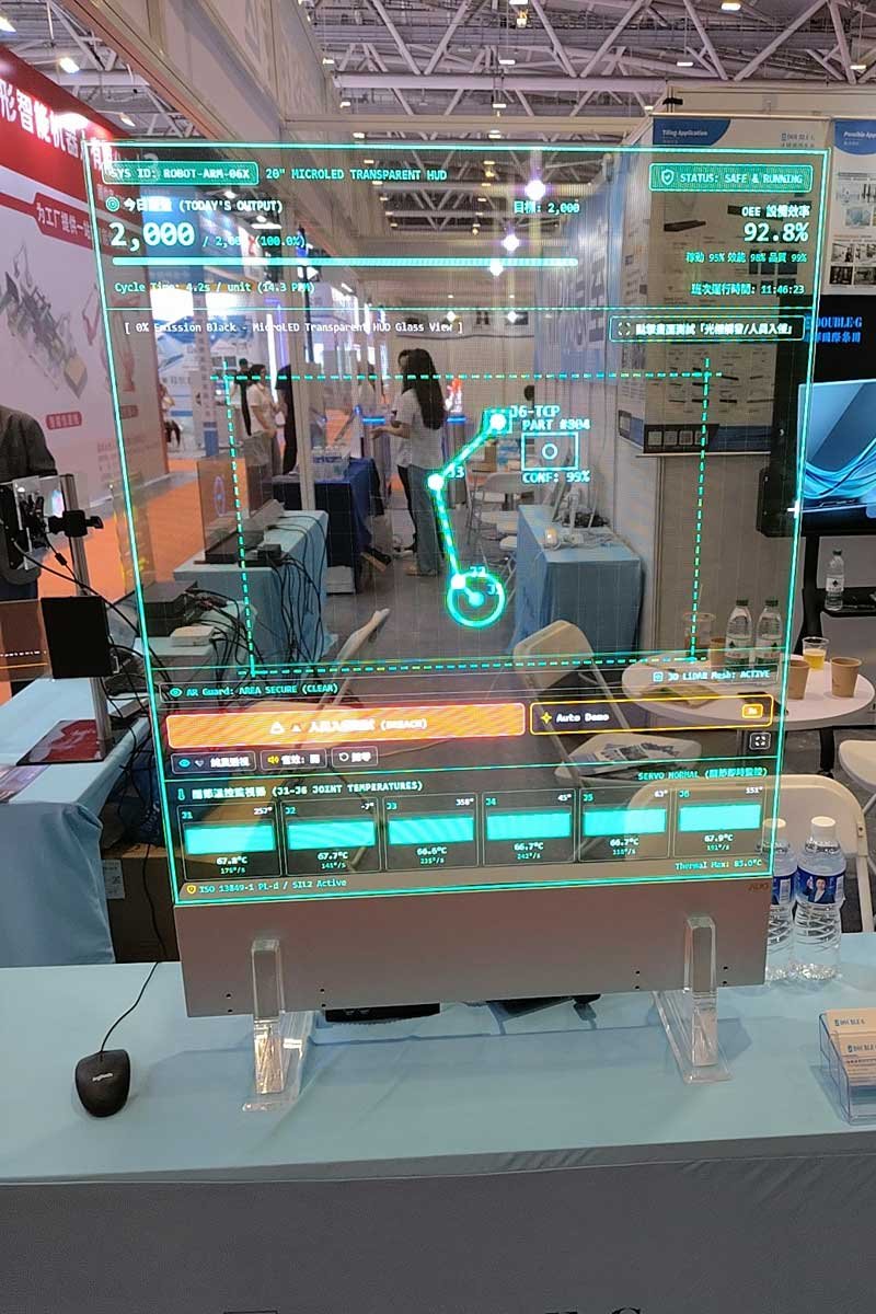 42-inch transparent Micro LED display angled HUD content view