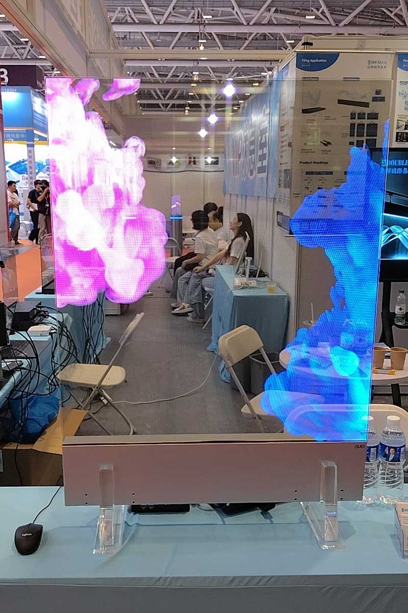 42-inch transparent Micro LED display angled working view at an exhibition
