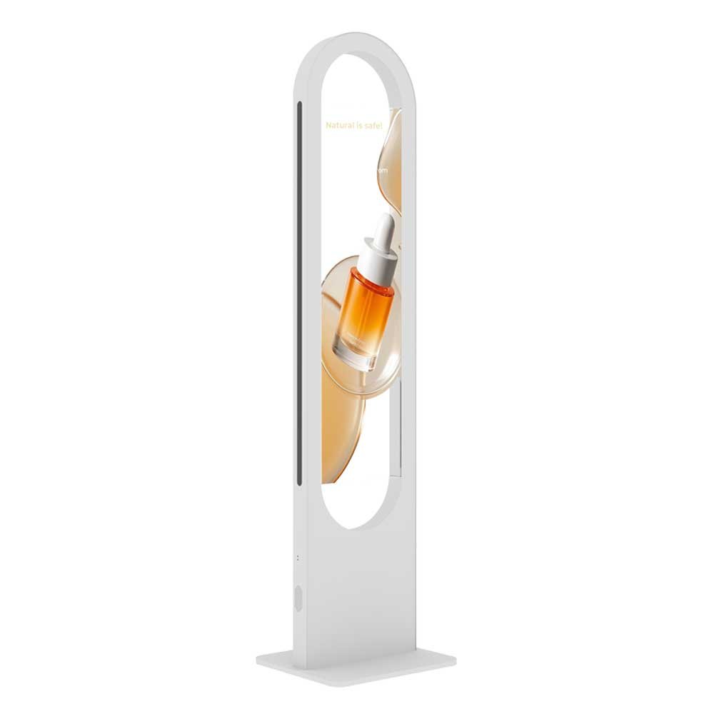 48-inch portrait arch frame transparent OLED angled working view
