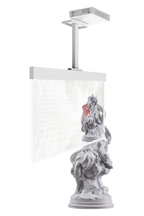 55-inch hanging transparent OLED display angled view