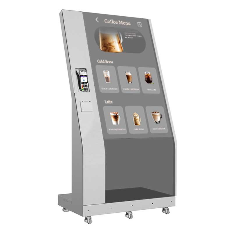 55-inch portrait transparent OLED kiosk angled view