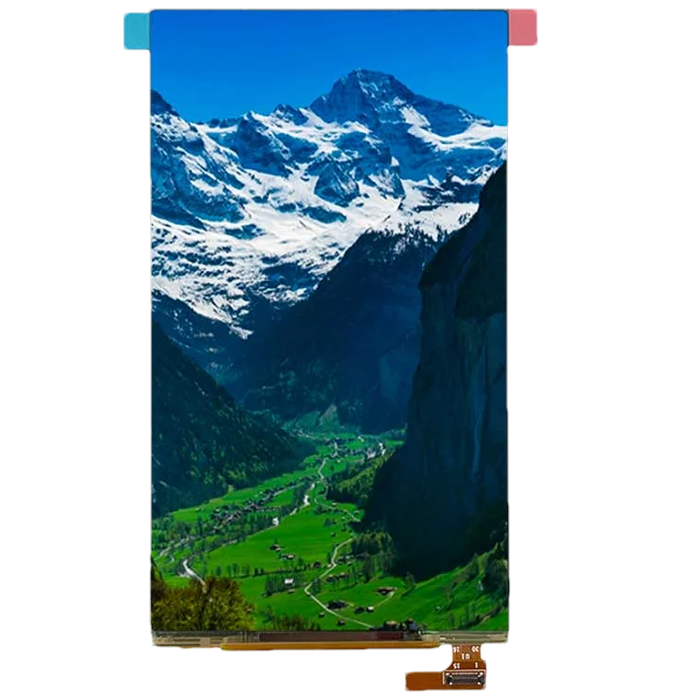 5.5-inch flexible AMOLED display with touch panel showing a mountain landscape