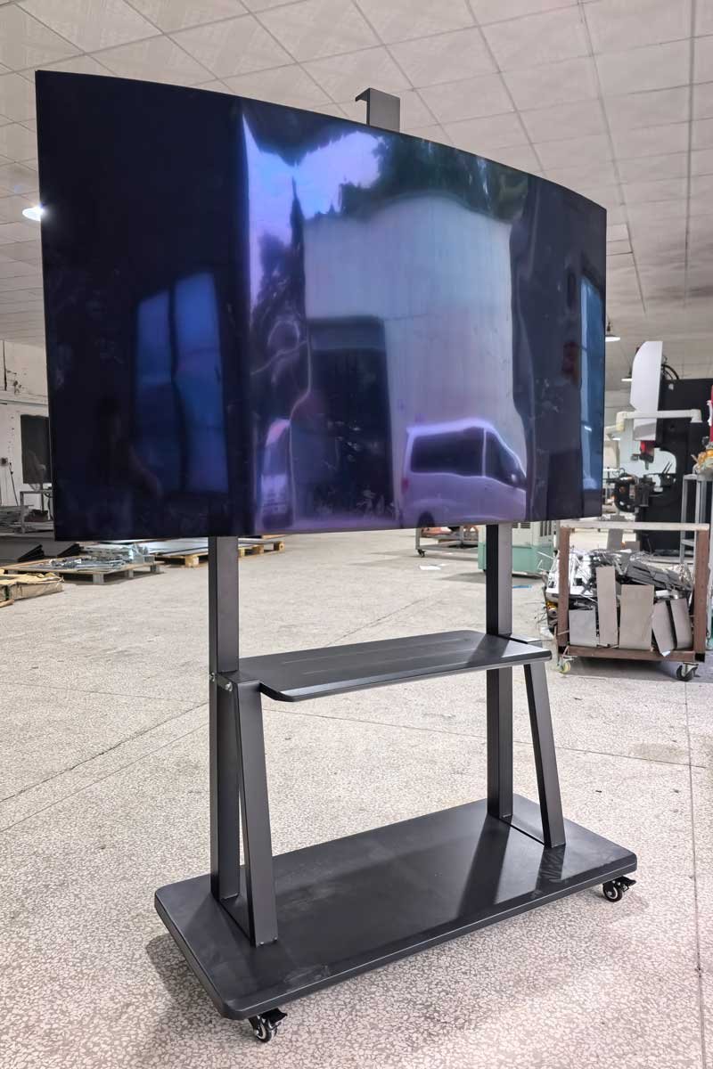 55-inch curved flexible OLED display on a mobile stand