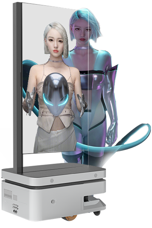 55-inch transparent OLED AI digital human display with autonomous mobile base