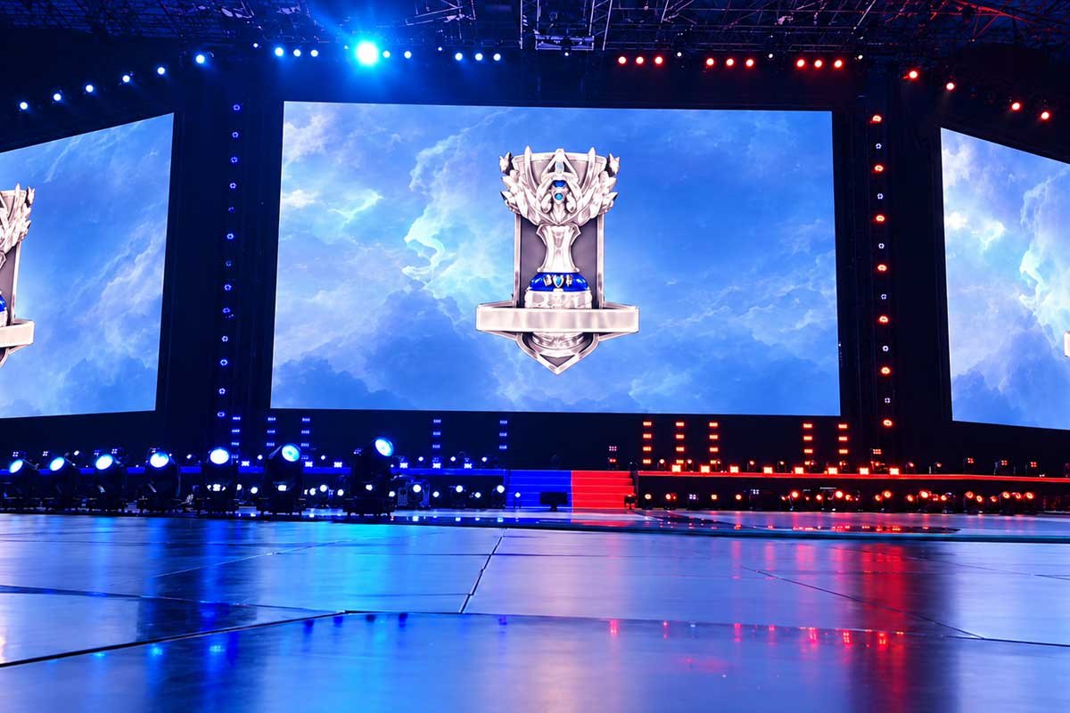 Esports stage with large main and side LED screens
