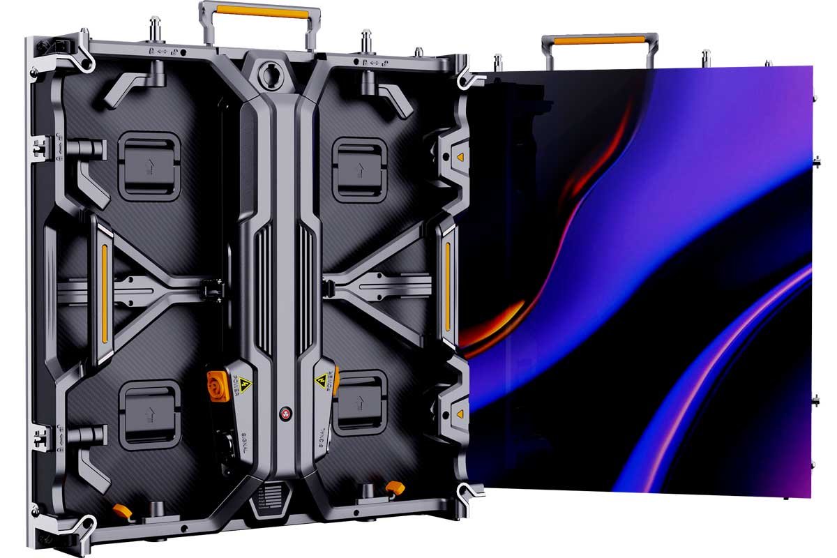 F6 rental LED cabinet shown from the front and rear