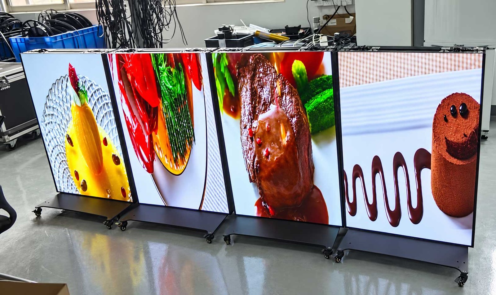 Side-by-Side Poster Setup of indoor portable foldable LED poster