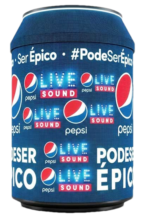 Can-shaped LED display with Pepsi branding