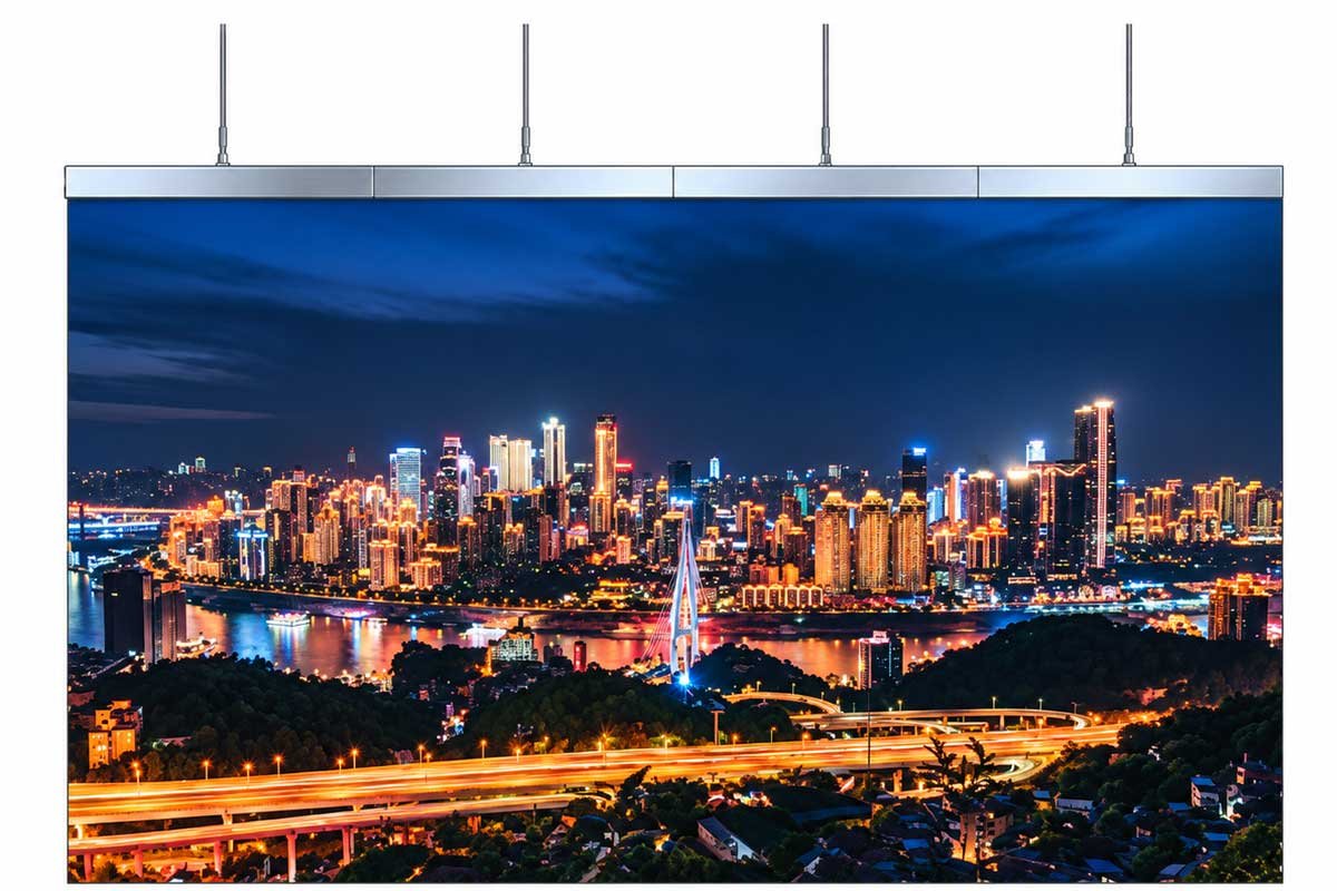 Illustration of a suspended rental LED display