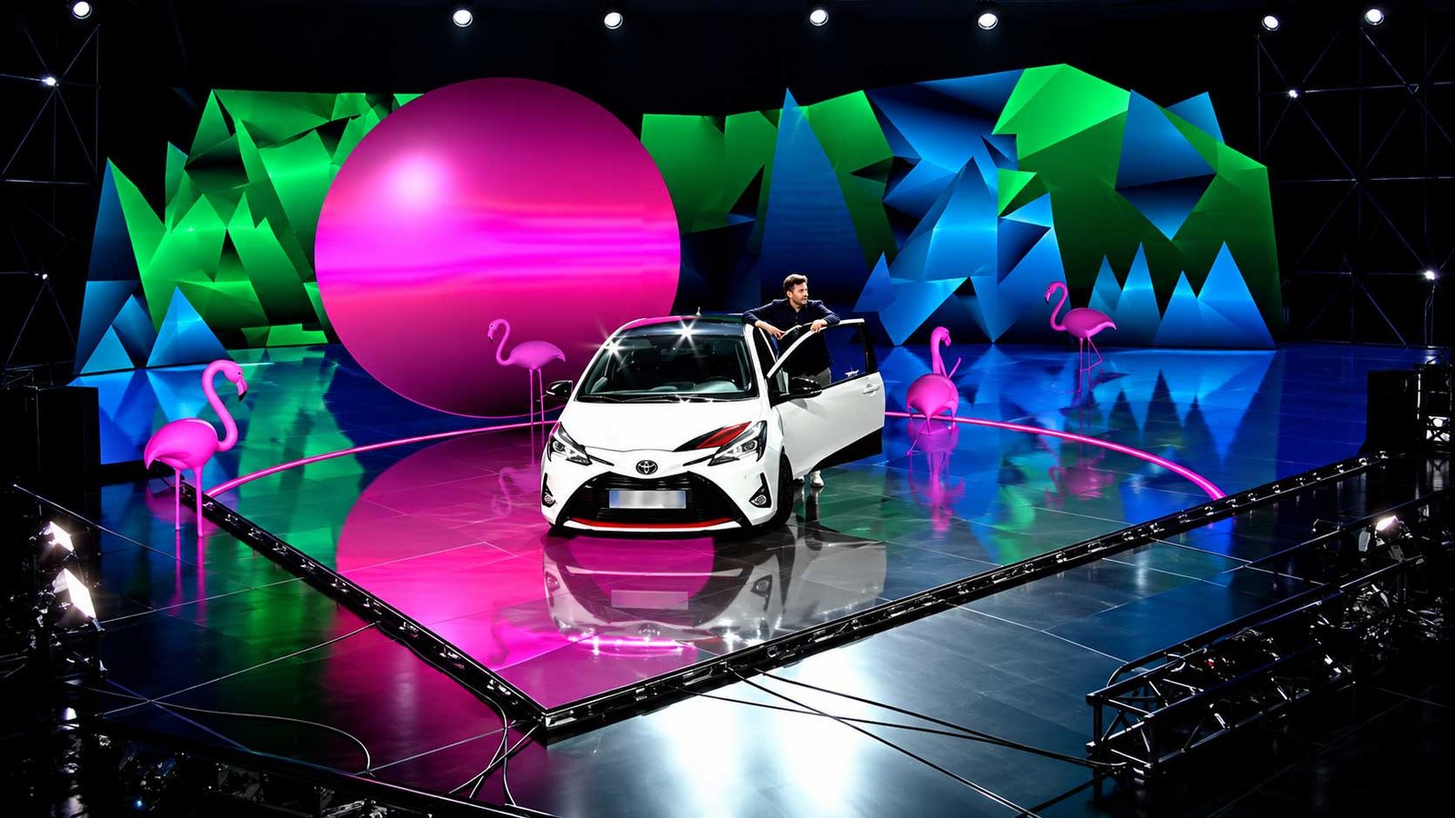 Automotive product launch stage with XR LED displays