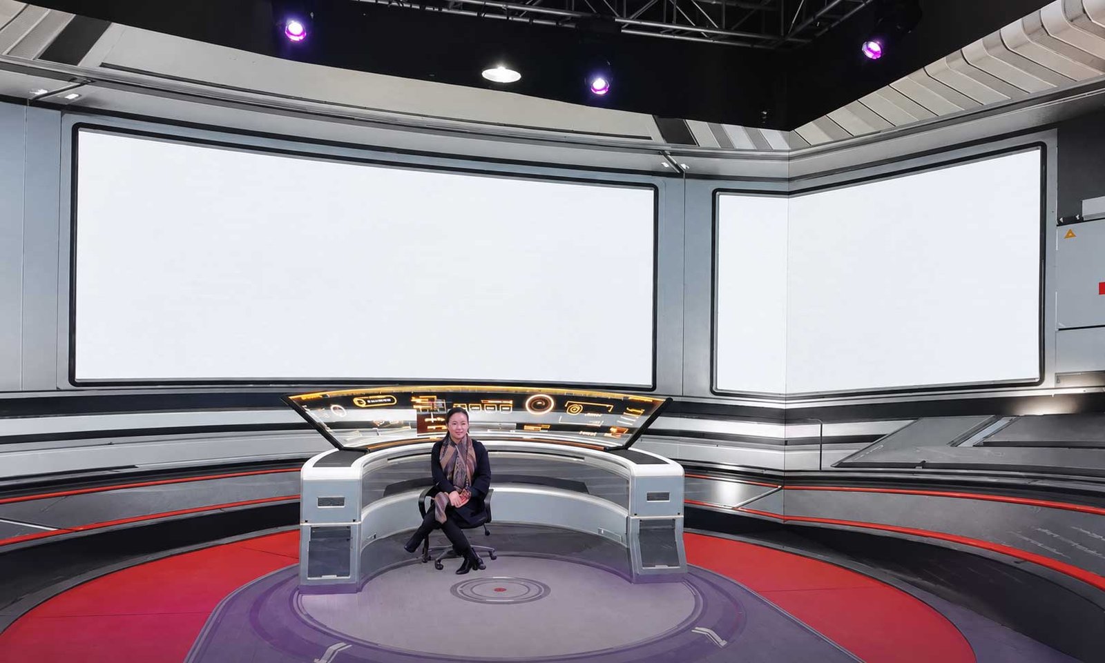 XR LED virtual production studio stage with display wall and floor