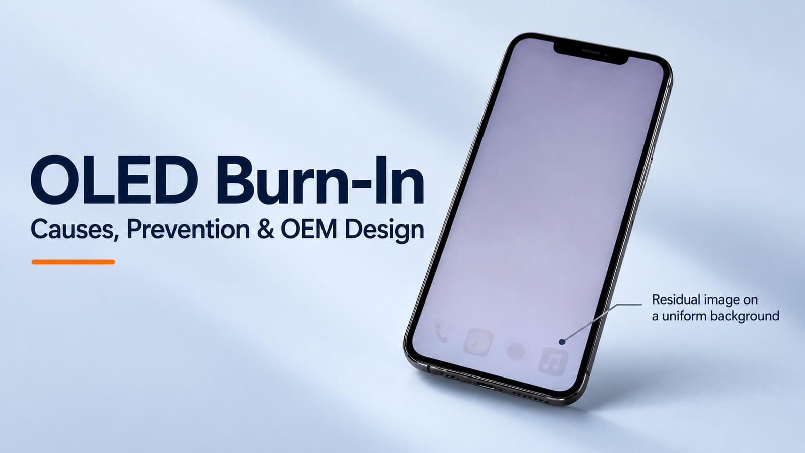 OLED smartphone showing faint residual app icons on a uniform background, illustrating burn-in and OEM display design considerations.
