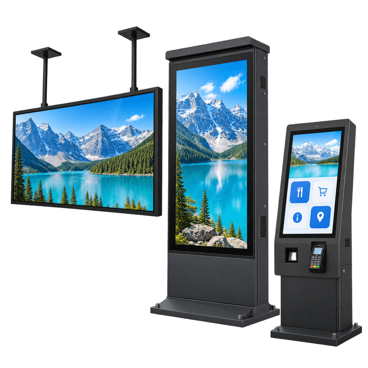 Hanging window LCD, outdoor advertising totem and touchscreen self-service terminal