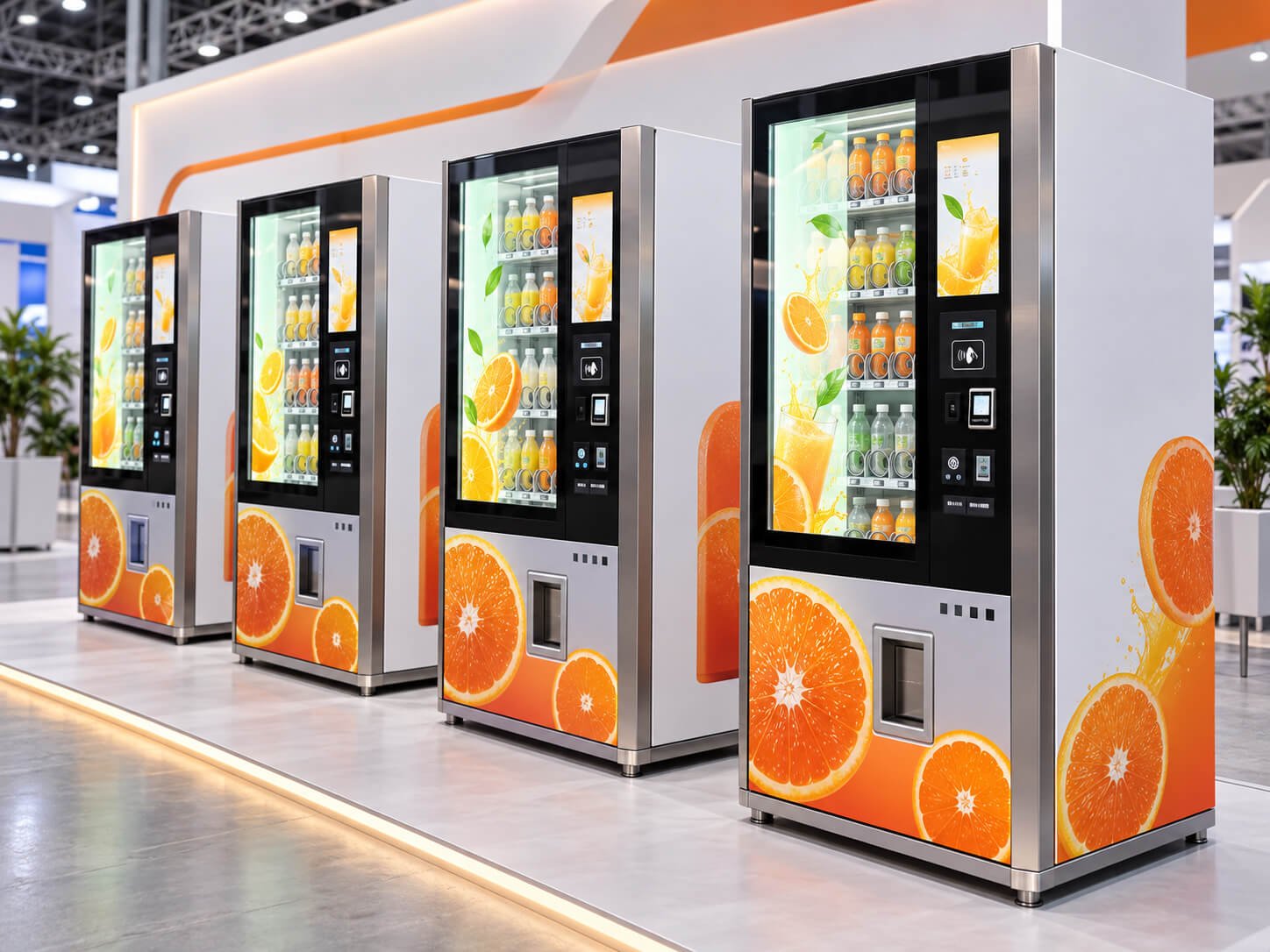 Transparent LCD vending cabinets arranged for a smart retail exhibition